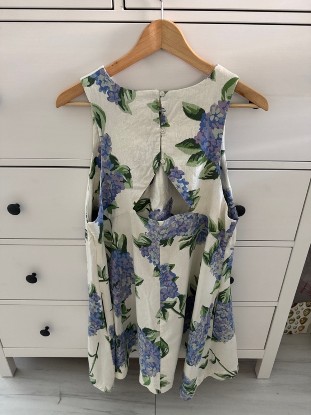 Joie White and Purple Hydrangea Linen Blend Fit and Flare Mini Dress Size L - Picture 5 of 7